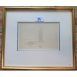 William Daniell RA, a framed and glazed pencil sketch of a sailboat.