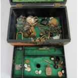 A leather jewellery box containing a mixed quantity of silver,