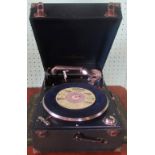A Columbia gramophone in blue polyurethane leather case,