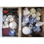 Two boxes containing a quantity of miscellaneous blue & white china,