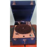 A Decca 50 Gramophone in blue polyurethane leather wrapped case.