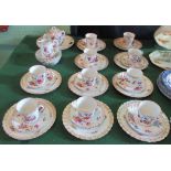 A 20th century Dresden porcelain tea service, comprising: cake plate, twin handled sugar bowl,
