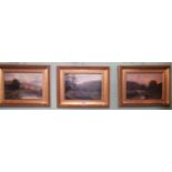 Frank T Carter, a set of three gilt framed oil on boards,