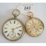A 19th century silver cased fusee key wind fob watch, together with another watch.