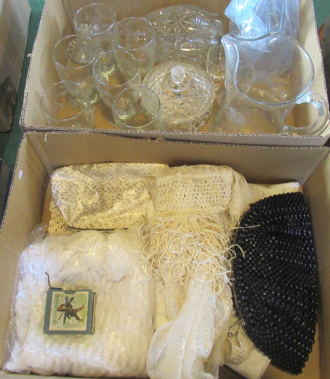 A box containing a quantity of moulded glass, to include: decanters, lemonade jug and glasses,