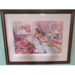 Gordon King, a large framed and glazed print depicting a semi-clad female within her boudoir.