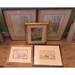 Two framed and prints after Sir William Russell Flint together with three other associated prints.