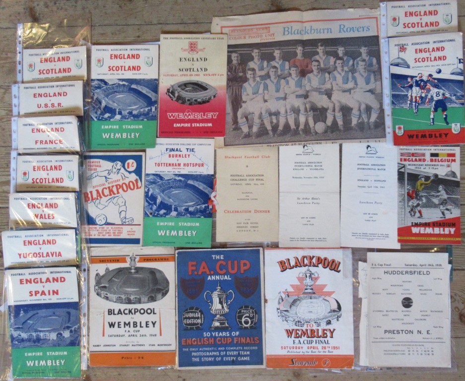 A collection of football programmes to include Blackpool to Wembley FA cup final 1951,