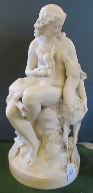 After C.B Birch, a 19th century parian figural group 'Diana and the fawns'.