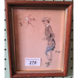 Snaffles, a small framed and glazed coloured lithograph, a self portrait.