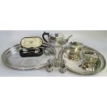A quantity of miscellaneous silver plate to include three piece tea service, two trays,