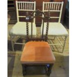 A pair of white painted bedroom chairs together with an Edwardian upholstered hall chair.