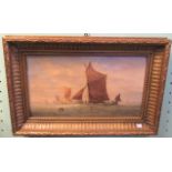 A.Ballin, a 19th century gilt framed oil on board depicting sailing vessels on calm waters.