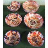 A collection of six Imari bowls, typically decorated in the Oriental palette, various sizes,