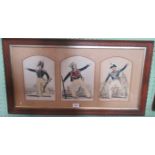 An early 20th century oak framed and glazed typtich depicting three naval gentlemen.