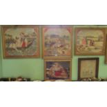 A set of three 19th century framed and glazed woolwork pictures depicting children at play together