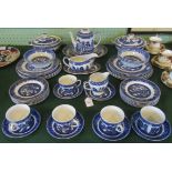 A large collection of Alfred Meakin Old Willow blue & white china, comprising: tureens,