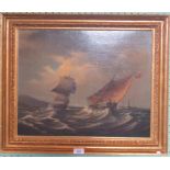 A gilt framed oil on canvas 'Sailing in choppy waters'. Unsigned.