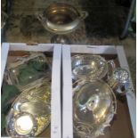 Two boxes containing a large quantity of miscellaneous silver plate.