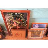 A pine framed mirror depicting an Art Nouveau Lady together with a walnut veneered tea tray of