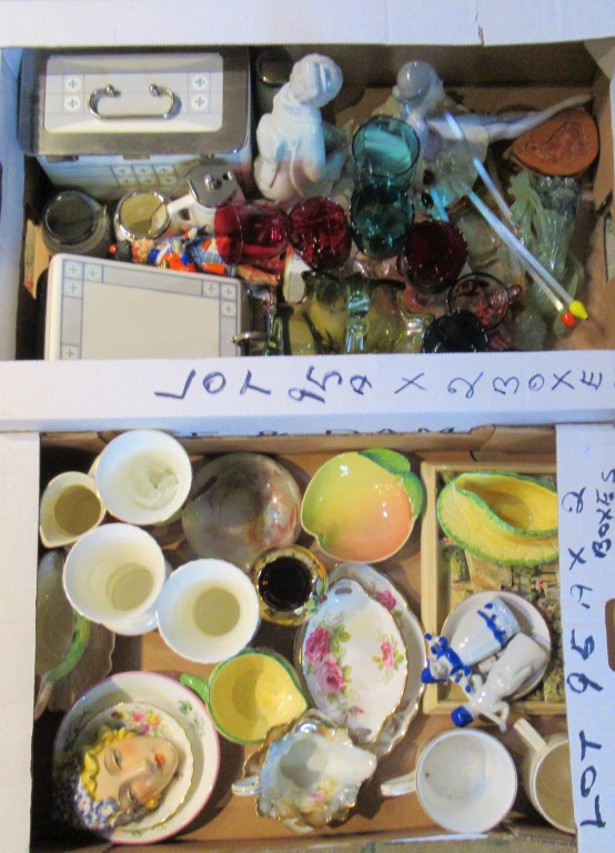 Two boxes containing a quantity of miscellaneous china and glassware.