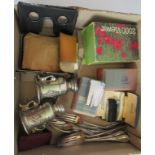 A quantity of miscellaneous items to include two ronson lighters, silver plated flatware,