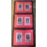 A set of three framed and glazed prints depicting monarchs through the ages.