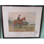 Snaffles, a framed and glazed coloured lithograph. 'The varmint little lady on a wirey little oss'.