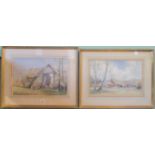 John Bicknell 1957, a pair of framed and glazed watercolours of country scenes.
