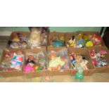 Ten boxes containing a large quantity of soft toys.