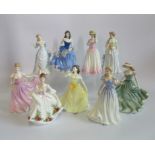 A collection of nine Royal Doulton figurines, comprising: Josephine HN4223, Best Wishes HN3971,