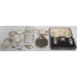 A quantity of miscellaneous hallmarked items, to include: cased cruet, toast rack, mustard,