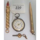 Two yellow metal propelling pencils, together with a pocket watch.