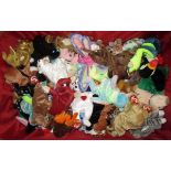 A suitcase containing approximately fifty Ty Beanie Babies.