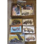 A collection of approximately twelve military model kits, to include: Airfix, Monogram,