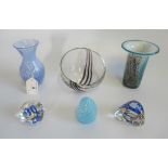 Six items of studio glassware, to include Caithness and Mdina.