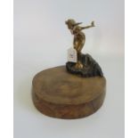 A 1920's AEL diving woman car mascot, mounted on a wooden plinth, depicting a whirlpool.