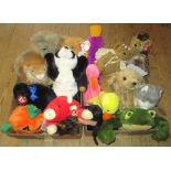 Two boxes containing a quantity of Ty Beanie Babies and other miscellaneous soft toys.