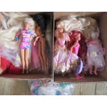 Two boxes containing a quantity of Sindy and Barbie dolls, together with accessories.