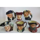 A collection of six various Royal Doulton character jugs, comprising: Falstaff, The Cardinal,