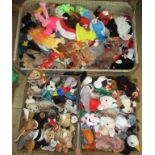 Approximately one hundred Ty Beanie Babies, contained in two boxes and a suitcase.