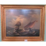 A gilt framed oil on canvas, Sailing on Choppy Waters, unsigned.