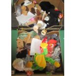 Two boxes containing approximately fifty Ty Beanie Babies.