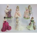 A collection of six Royal Worcester figurines, to include: The Flirtation and The Proposal,