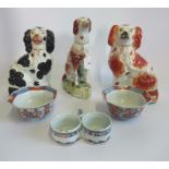 Three various Staffordshire dogs, together with other associated china.