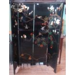 A 20th century lacquered four fold screen, having foliage and wildlife decoration,