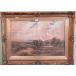 A large ornately carved gilt framed and glazed watercolour, rural landscape, unsigned.