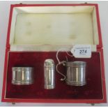 A 20th century cased three piece hallmarked cruet.