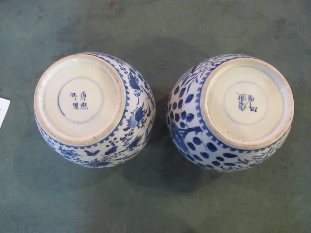 A pair of 19th century Chinese blue and white spice jars, marks to base. - Image 2 of 6