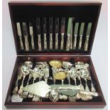 A mahogany boxed canteen of silver plated cutlery.